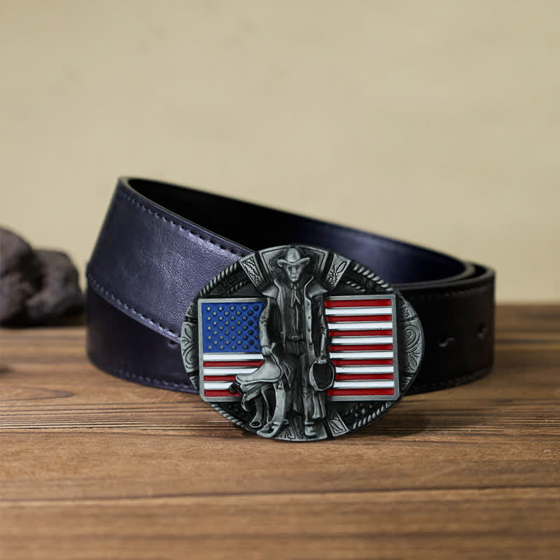 Cintura in pelle con fibbia da cowboy con bandiera americana fai da te da uomo