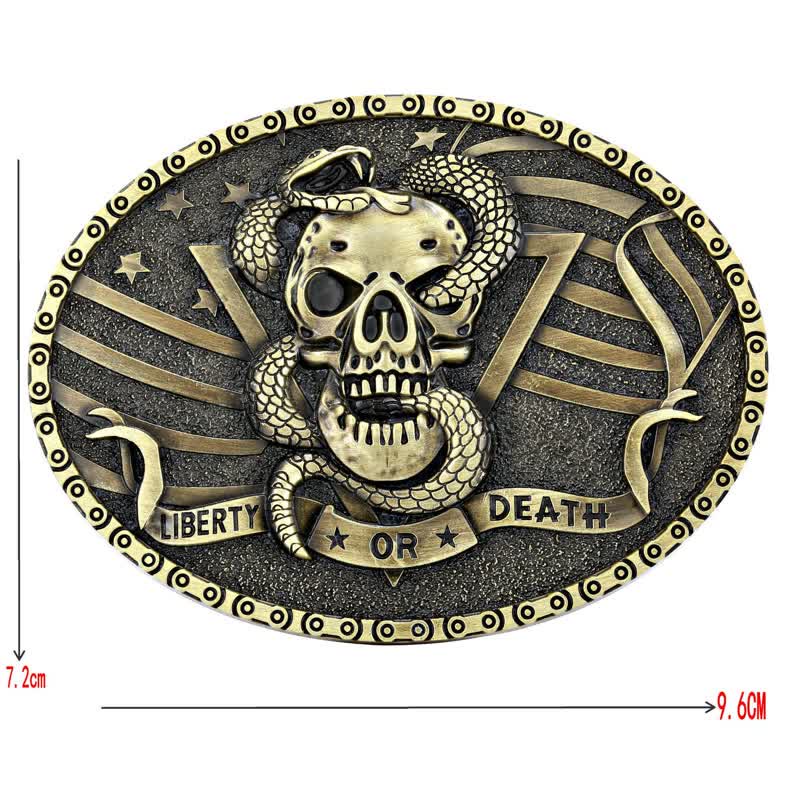 Cintura in pelle fai da te da uomo con fibbia a forma di teschio di serpente "Libertà o Morte"