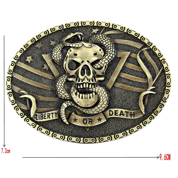 Cintura in pelle fai da te da uomo con fibbia a forma di teschio di serpente "Libertà o Morte"