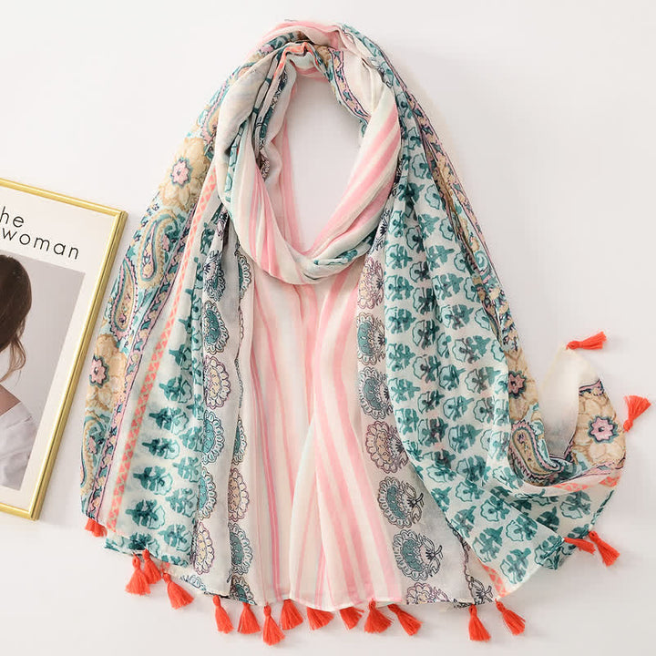 Sciarpa sottile con nappe floreali a farfalla da donna