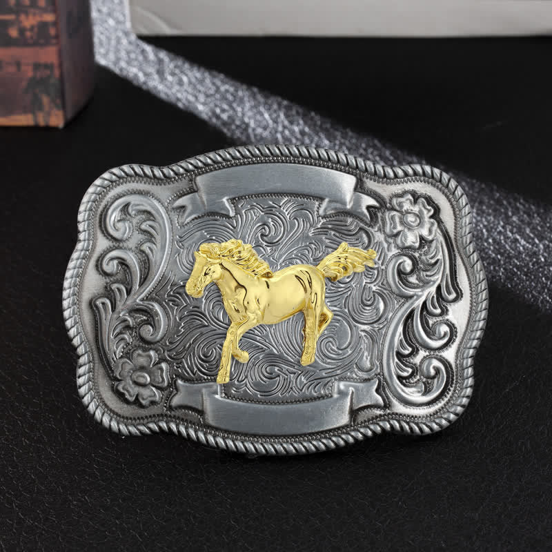 Cintura in pelle con fibbia a forma di animale intagliata in oro fai da te da uomo - Cavallo - Senza cintura - image 0