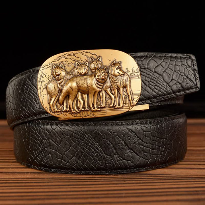 Cintura in pelle con motivo coccodrillo Pack Of Wolves da uomo