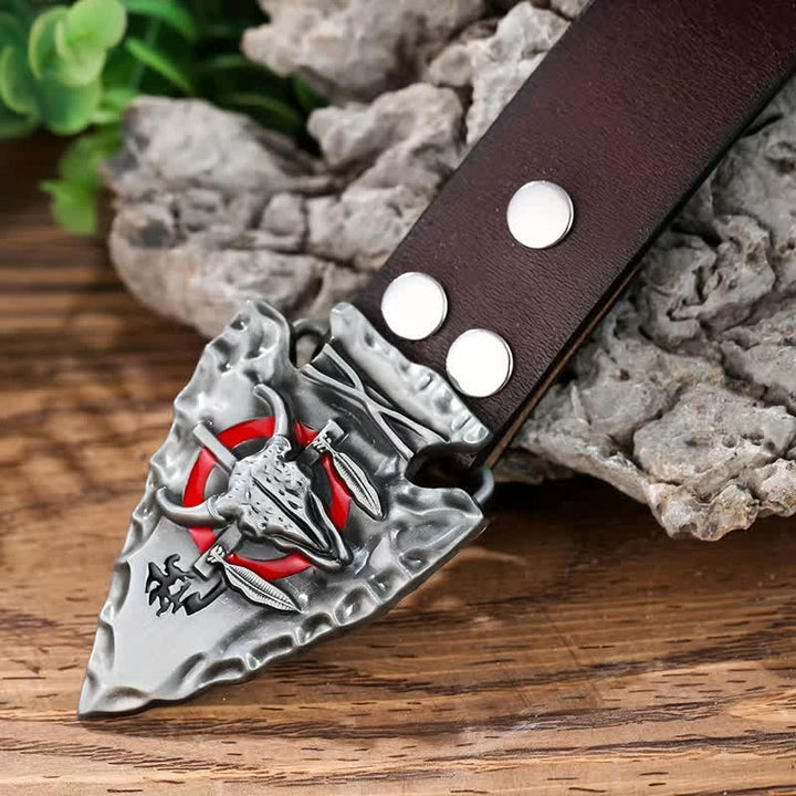 Cintura in pelle con fibbia a forma di toro a forma di punta di freccia fai da te da uomo