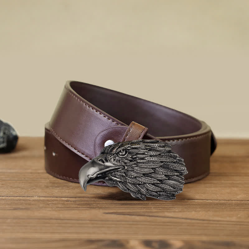 Cintura in pelle con fibbia a forma di testa di aquila calva 3D fai da te da uomo - Testa d'aquila - Cintura PU marrone (40) - image 8