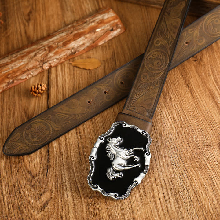 Cintura da uomo in pelle di cavallo da corsa nera e argentata - image 6