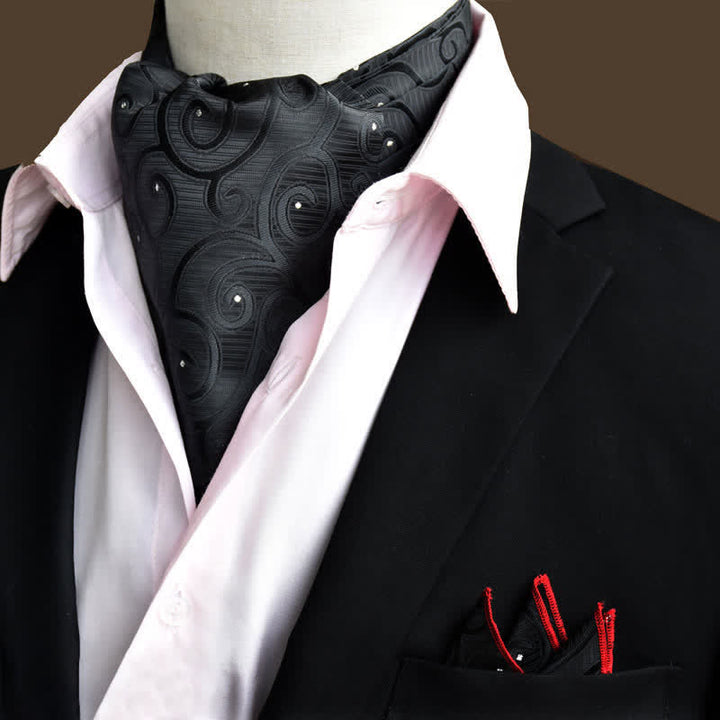 Set da 2 pezzi di fazzoletto da taschino e cravatta con motivo Paisley floreale nero di lusso