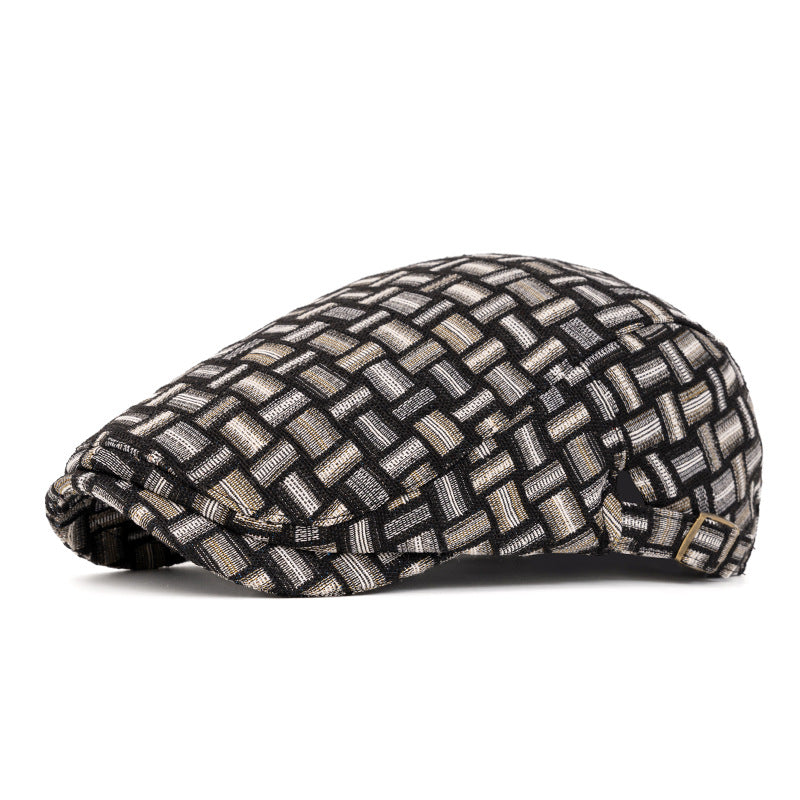 Cappello basco a quadri jacquard colorati retrò artistici - Fibbia del bordo - Nero - Regolabile (22 1/2"-24") - image 14