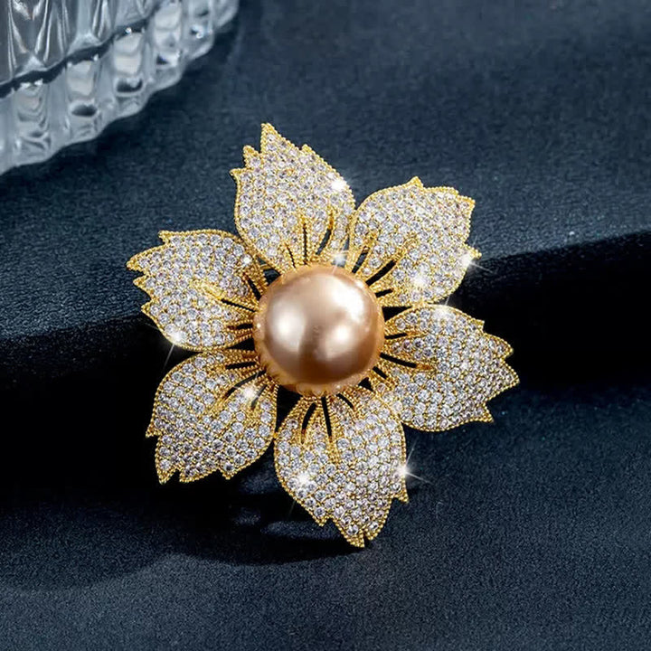 Spilla Bauhinia di lusso con perle brillanti da donna - Oro e caffè - image 0