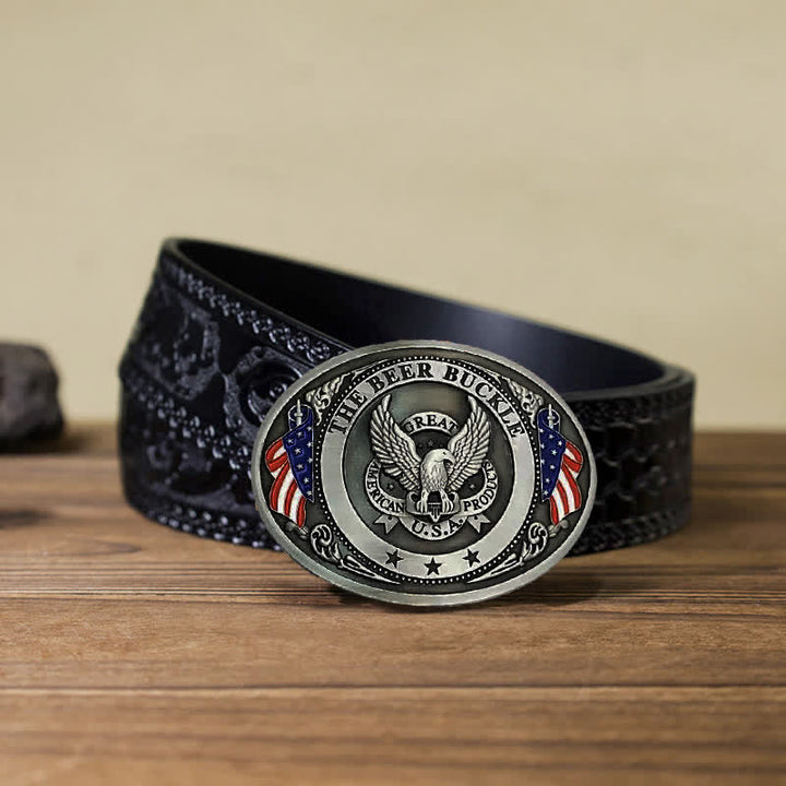 Cintura in pelle con fibbia porta birra creativa fai da te con bandiera USA e aquila da uomo