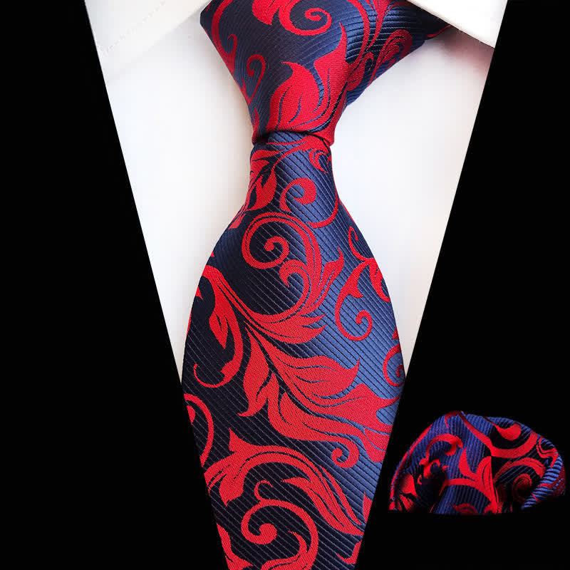 Set di 2 cravatte floreali con motivo a vortice vegetale da uomo - Rosso e blu navy - image 2