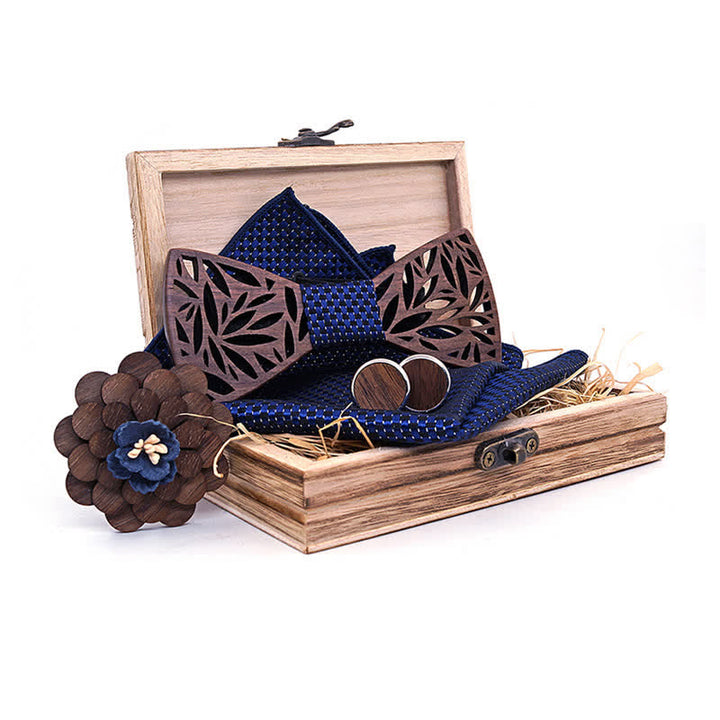 Set di 4 papillon in legno a forma di foglia cava da uomo - image 1