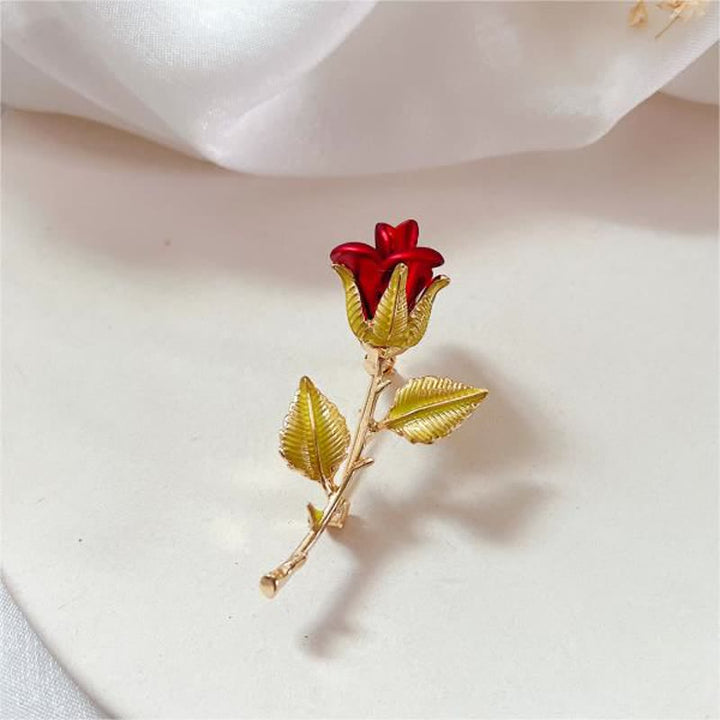 Spilla con stelo e rosa squisita da donna - Rosso - image 0