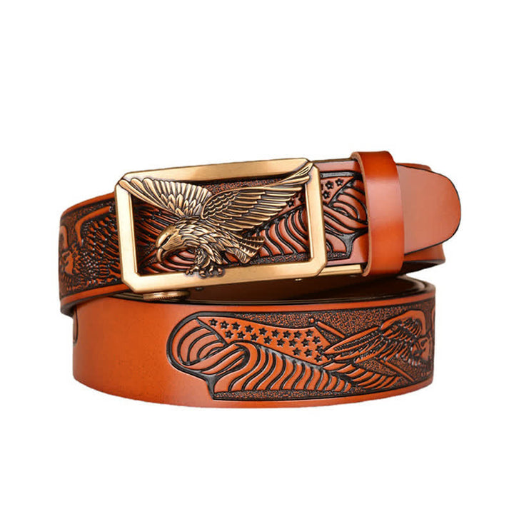 Cintura in pelle goffrata con fibbia Hollow Eagle da uomo
