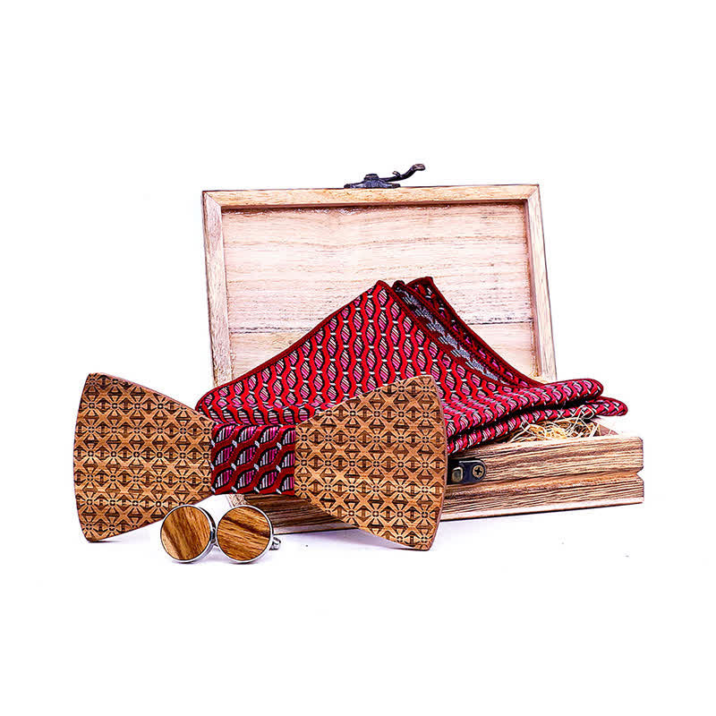 Set di 3 papillon in legno con fiocchi di neve di Natale da uomo