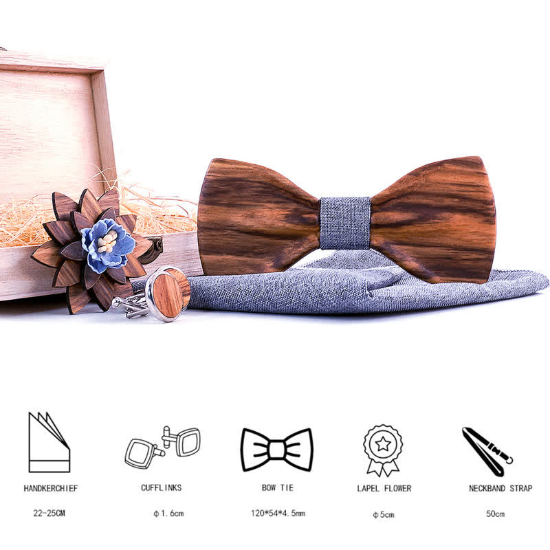 Set di 4 papillon in legno concavo formale da uomo