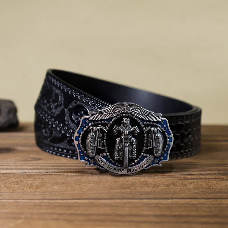 Cintura in pelle con fibbia da motociclista "Live to Ride" fai da te da uomo