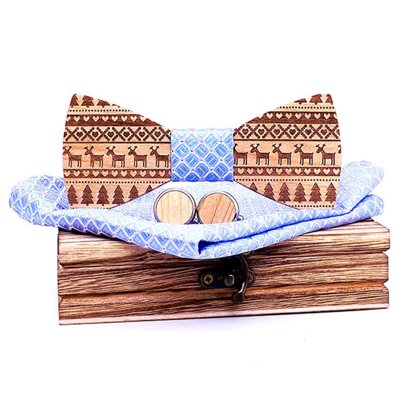 Set di 3 papillon in legno con motivo natalizio da uomo