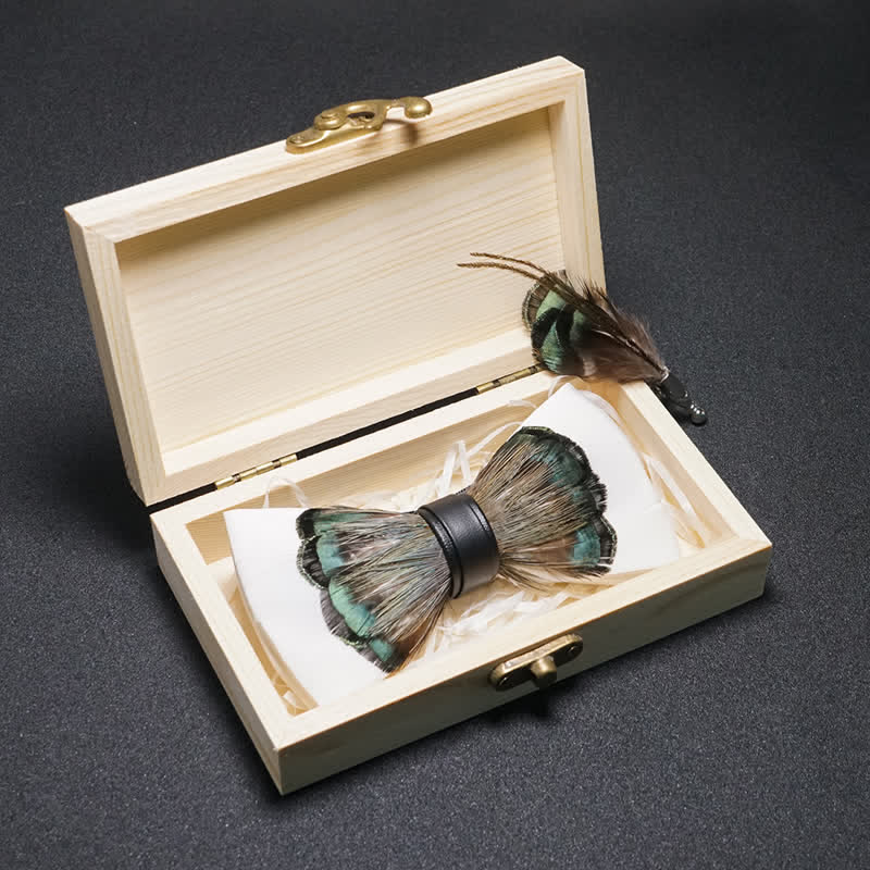 Papillon con piume bianco e verde smeraldo per bambini con spilla da bavero - Adulto - image 1