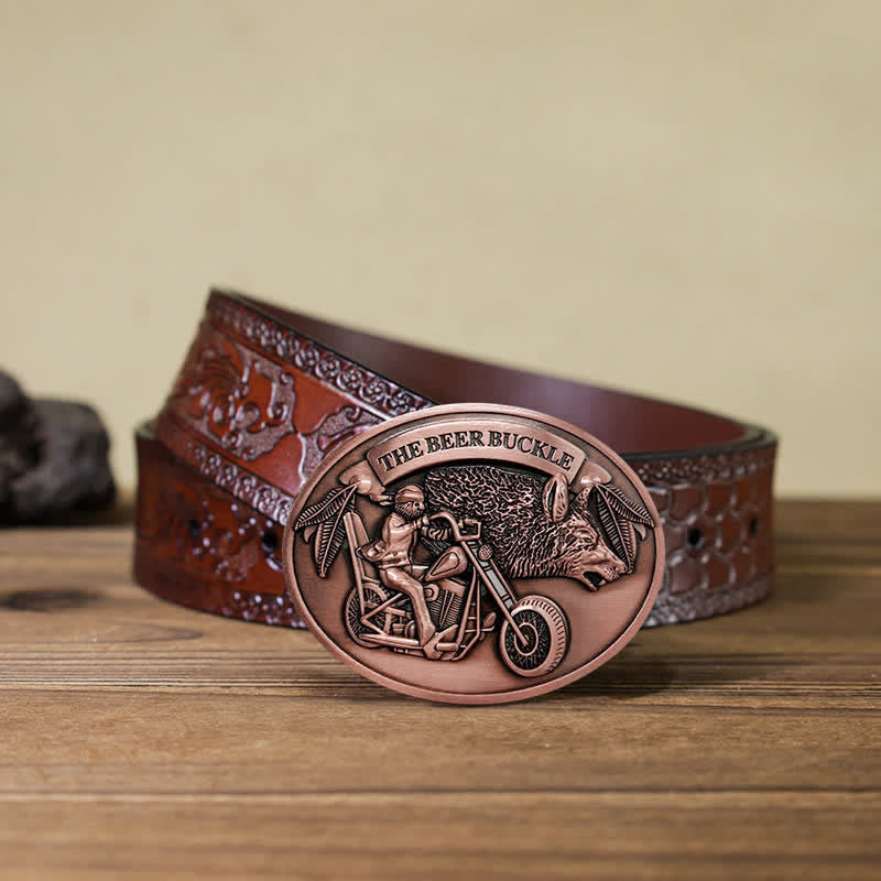 Cintura in pelle con fibbia porta birra creativo fai da te per motocicletta da uomo - Rame - Cintura marrone intagliata (40) - image 26