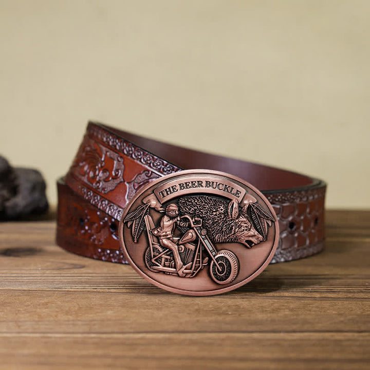 Cintura in pelle con fibbia porta birra creativo fai da te per motocicletta da uomo - Rame - Cintura marrone intagliata (40) - image 26