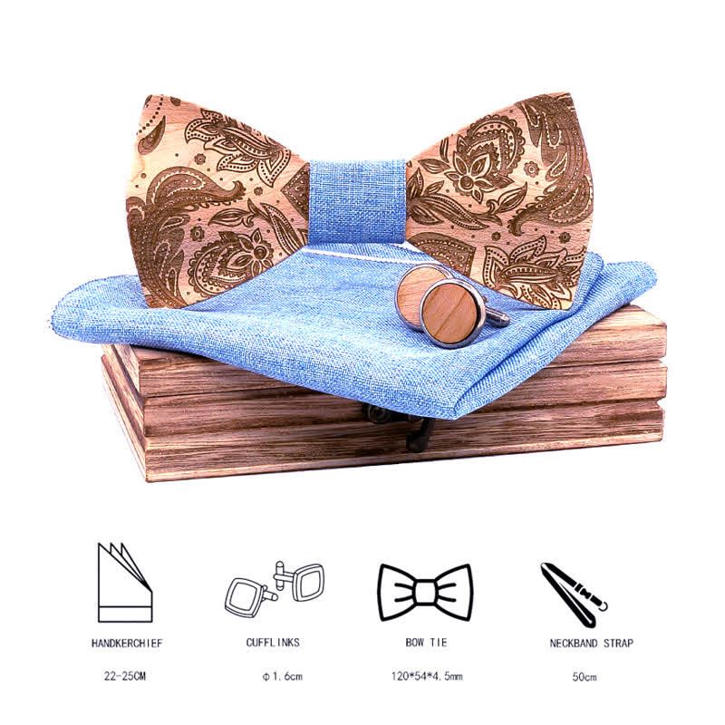 Set di 3 papillon in legno con motivo Paisley da uomo