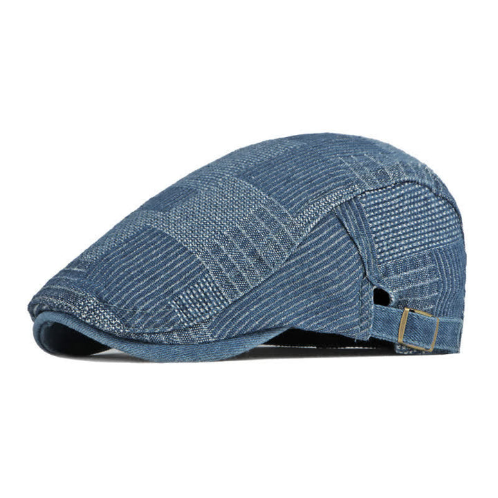 Berretto piatto in denim lavato con motivo a quadri