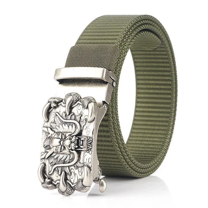 Cintura in nylon con decorazione drago casual da uomo - Verde militare / Argento - 48" - image 9