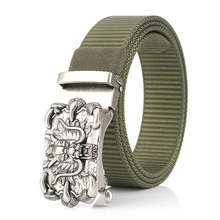 Cintura in nylon con decorazione drago casual da uomo - Verde militare / Argento - 48" - image 9
