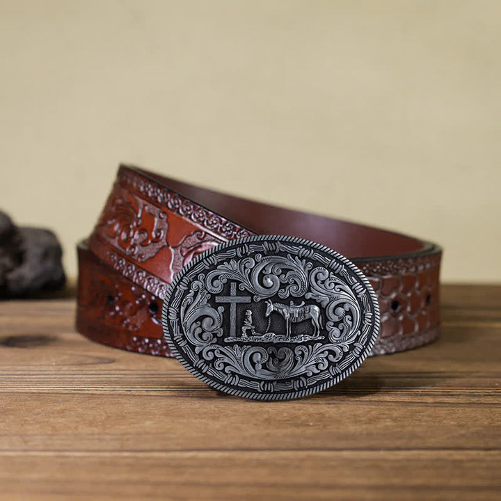 Cintura in pelle con fibbia ovale da cowboy fai da te da uomo