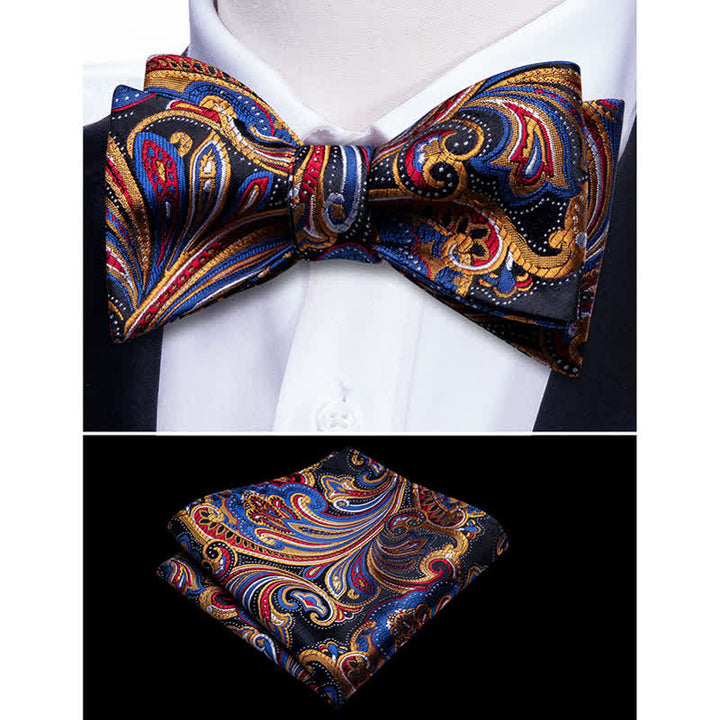Set di 2 fazzoletti da taschino con papillon Paisley blu e oro da uomo