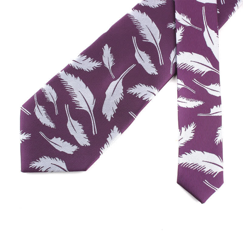 Cravatta da uomo in jacquard con stampa di piume
