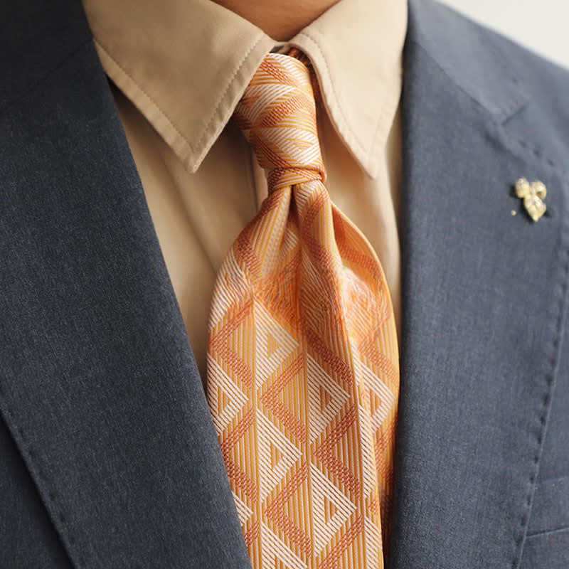 Cravatta da uomo con motivo esotico a triangolo arancione e bianco - Arancione e bianco - image 0