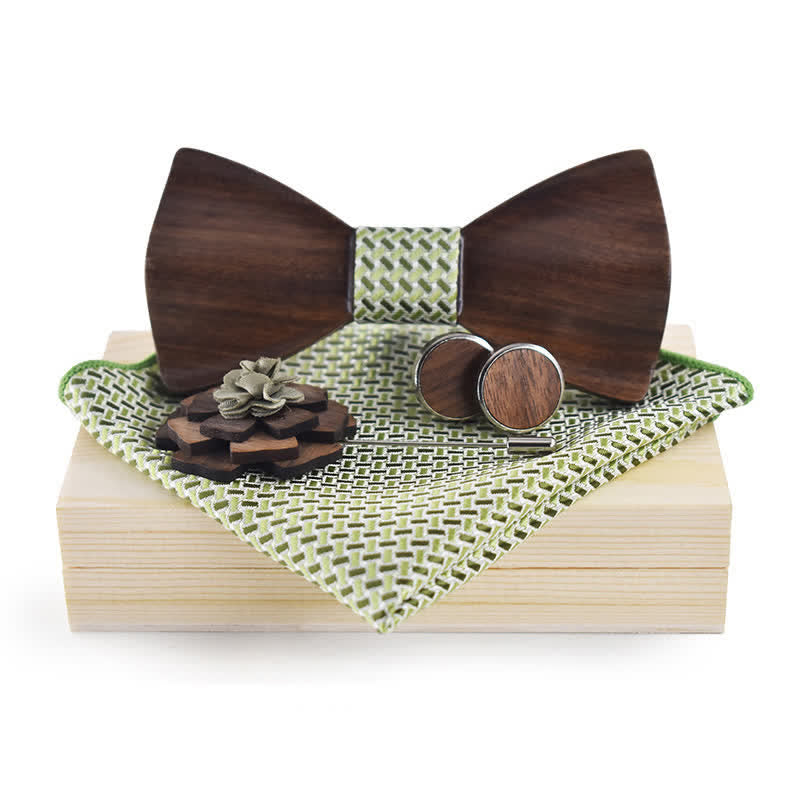 Set di 4 papillon in legno nero vintage da uomo - Verde - image 7