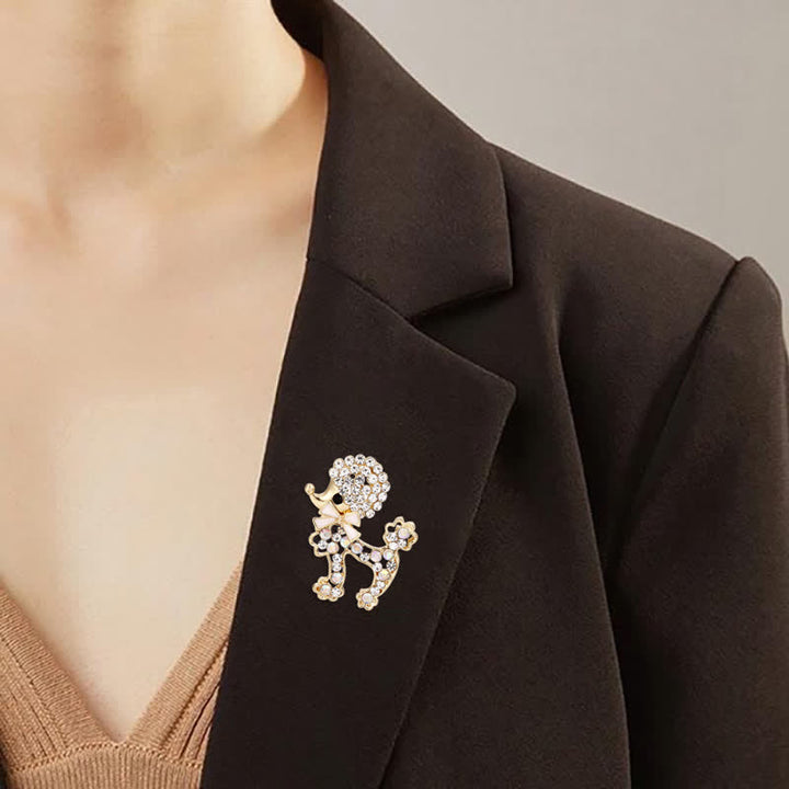 Spilla da donna a forma di cucciolo di barboncino con fiocco
