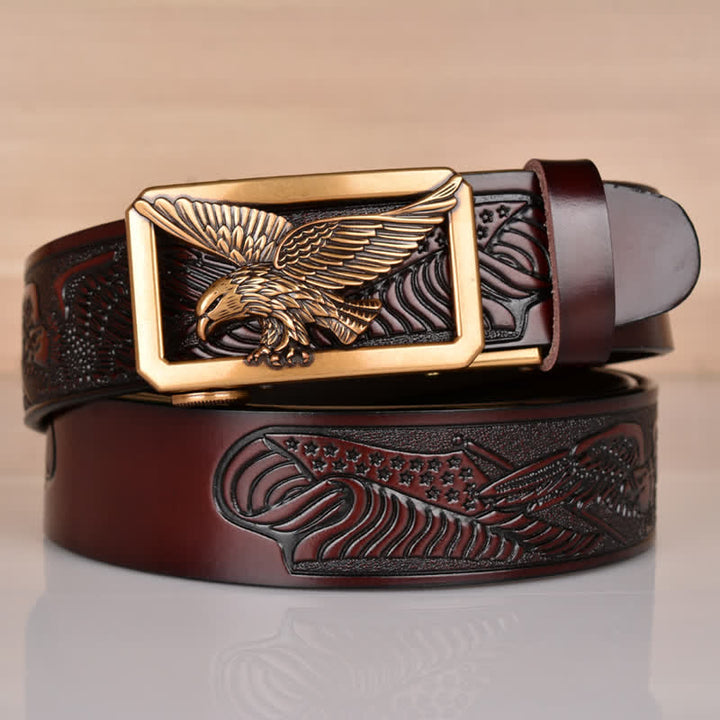 Cintura in pelle goffrata con fibbia Hollow Eagle da uomo
