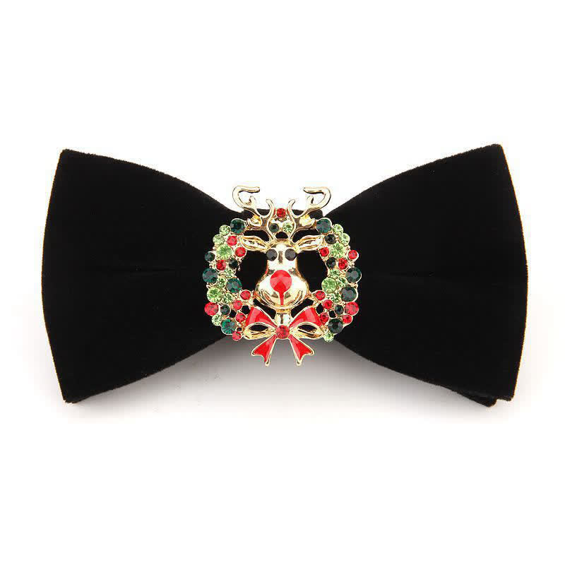 Papillon natalizio in velluto con strass e testa di alce da uomo