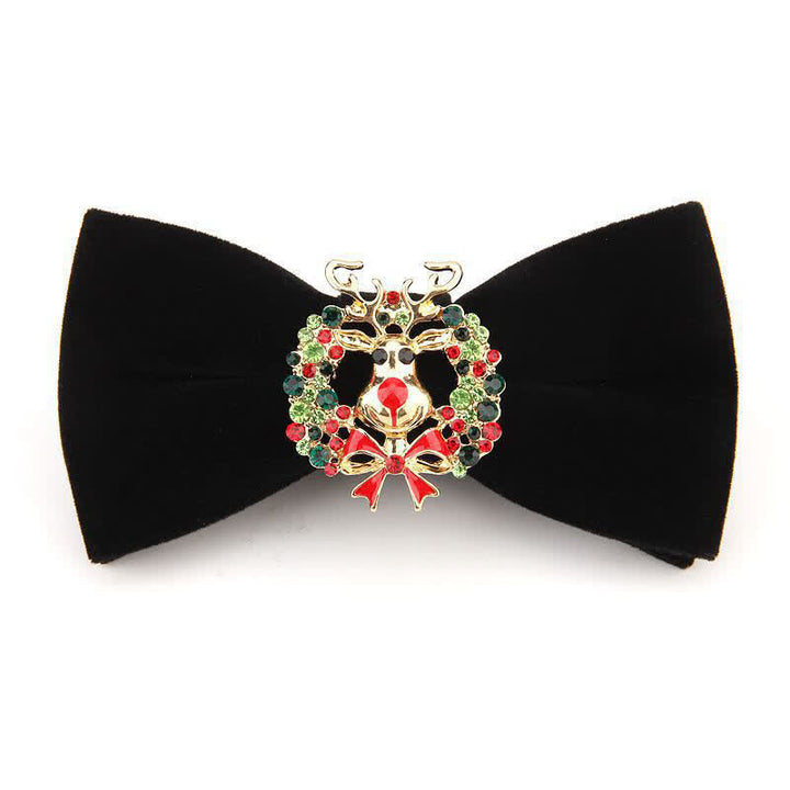 Papillon natalizio in velluto con strass e testa di alce da uomo
