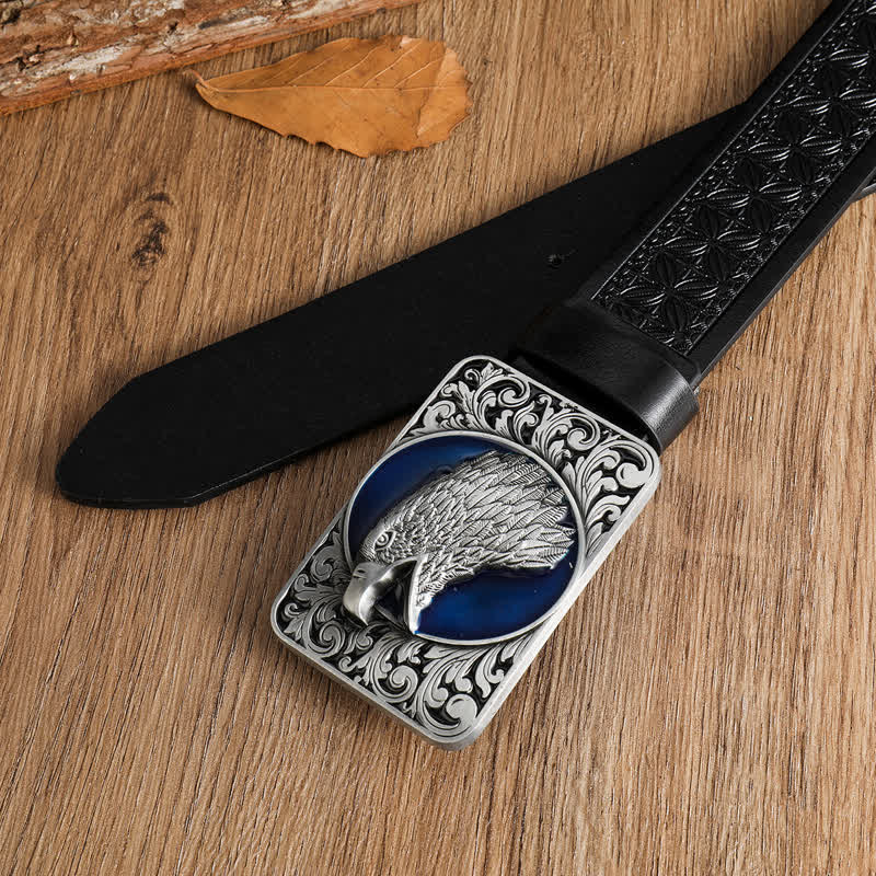 Cintura da uomo in pelle western con testa d'aquila calva rettangolare - image 1