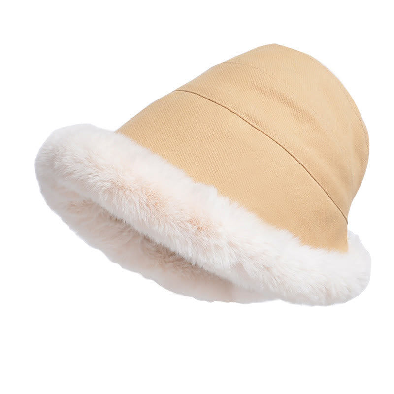 Cappello da pescatore con tesa spessa e calda in peluche da donna