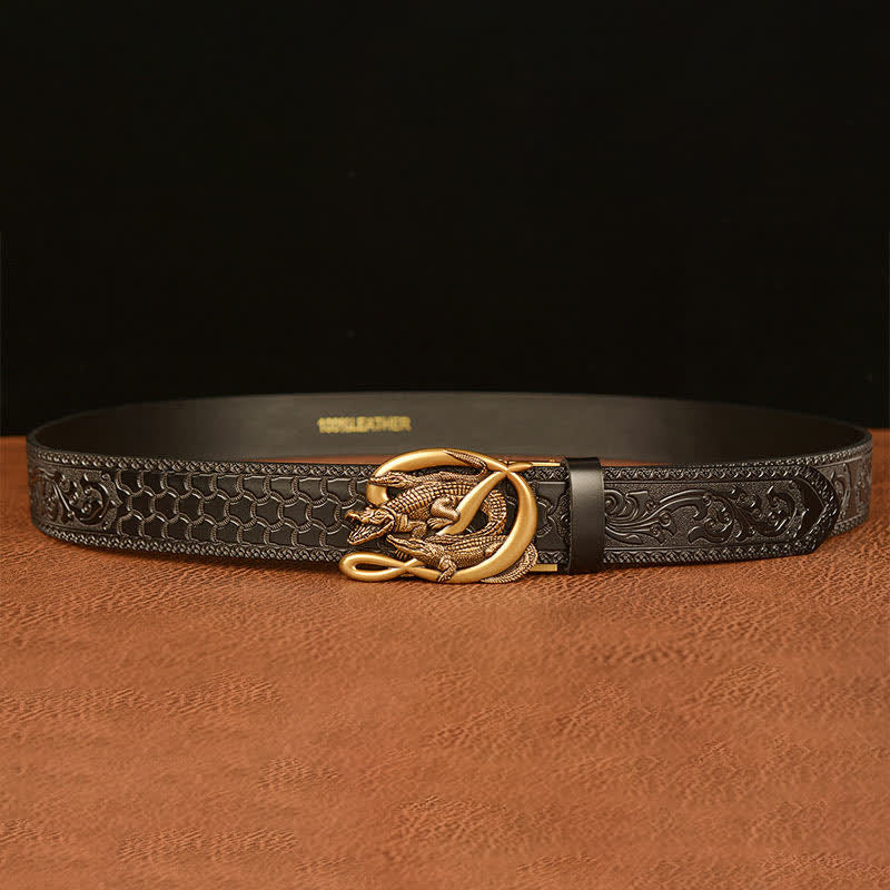 Cintura in pelle con fibbia in coccodrillo da uomo - image 12