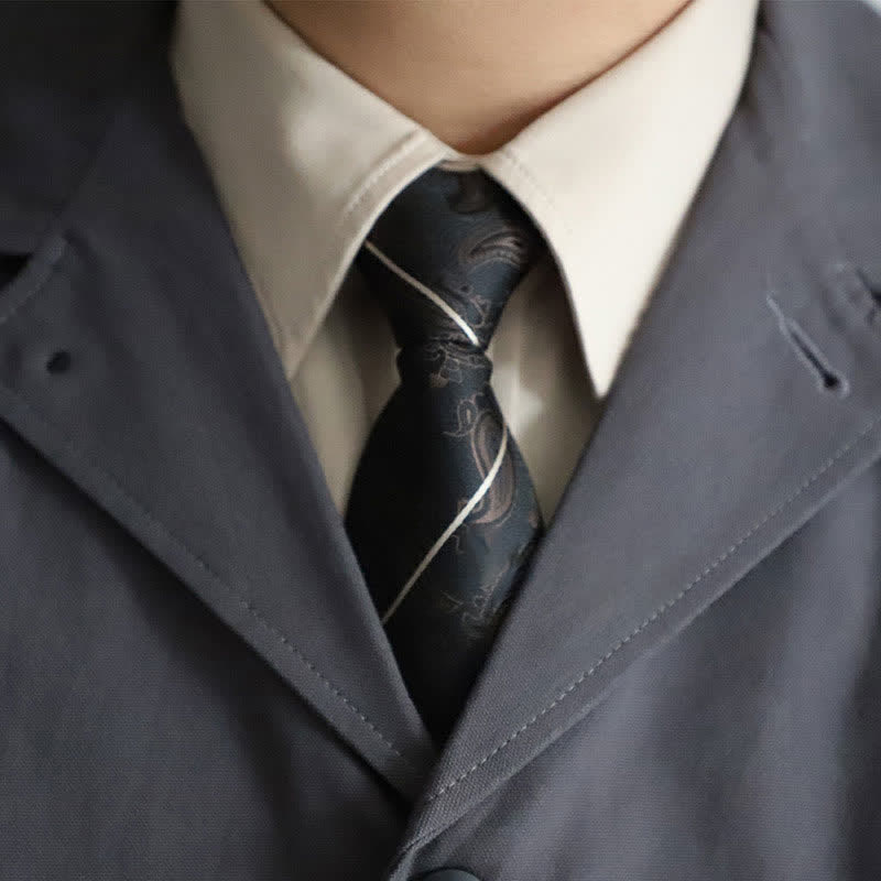 Cravatta elegante con cerniera da uomo, motivo Paisley a righe - Paisley nero - image 8