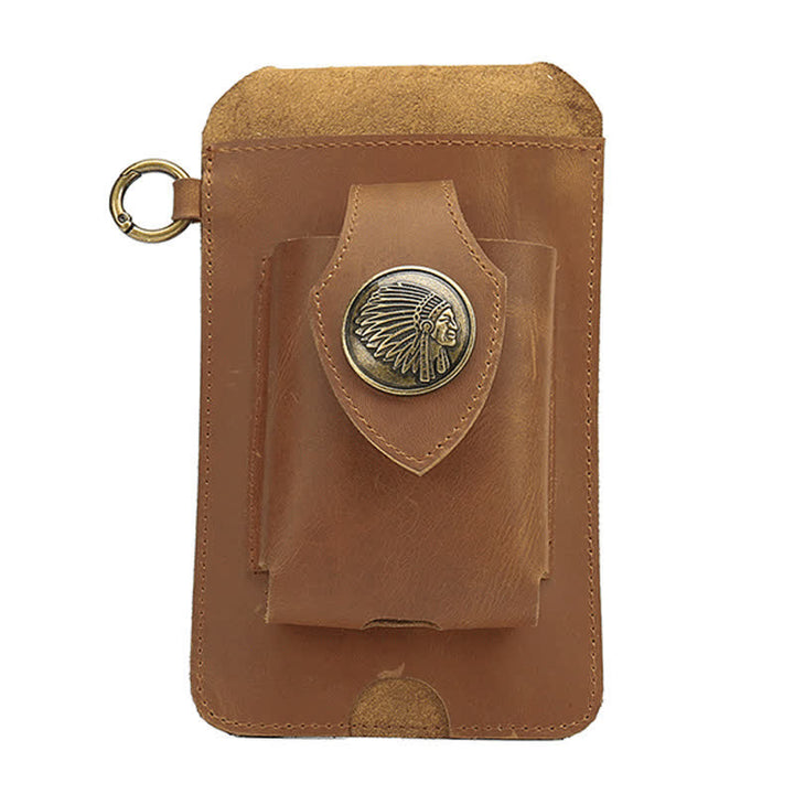 Fondina per telefono con bottone magnetico, borsa da cintura in pelle di cavallo pazzo