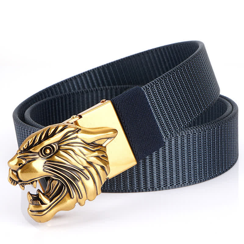 Cintura in nylon con testa di tigre ruggente da uomo