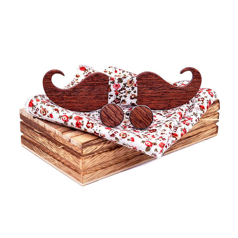 Set di 3 papillon in legno con baffi da uomo