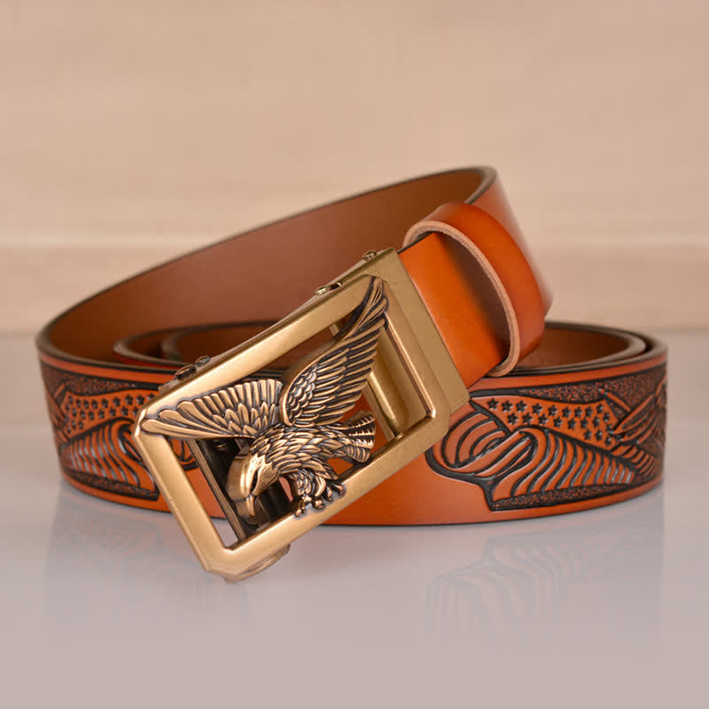 Cintura in pelle goffrata con fibbia Hollow Eagle da uomo