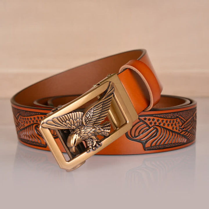 Cintura in pelle goffrata con fibbia Hollow Eagle da uomo