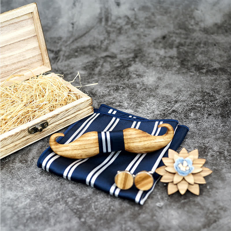 Set di 4 papillon in legno con baffi Burlywood da uomo - image 3