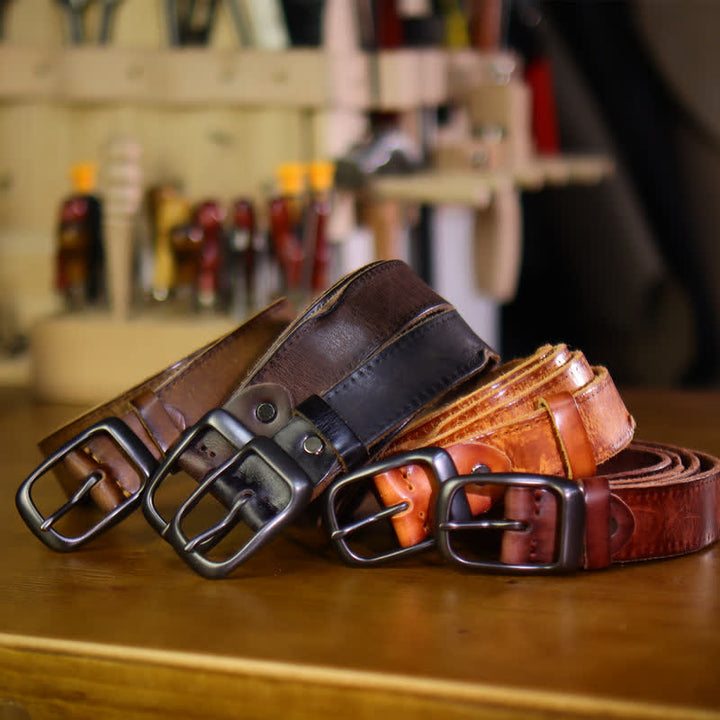 Cintura in pelle stile western invecchiato da uomo