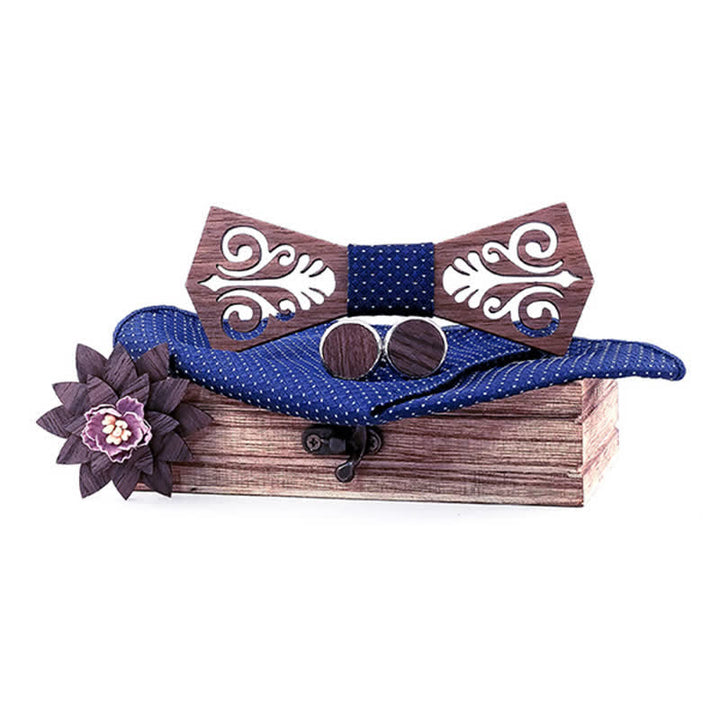 Set di 4 papillon in legno con motivo a fiori cavi da uomo