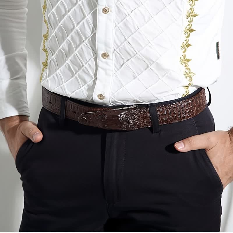 Cintura in pelle con fibbia a forma di testa di coccodrillo realistica da uomo